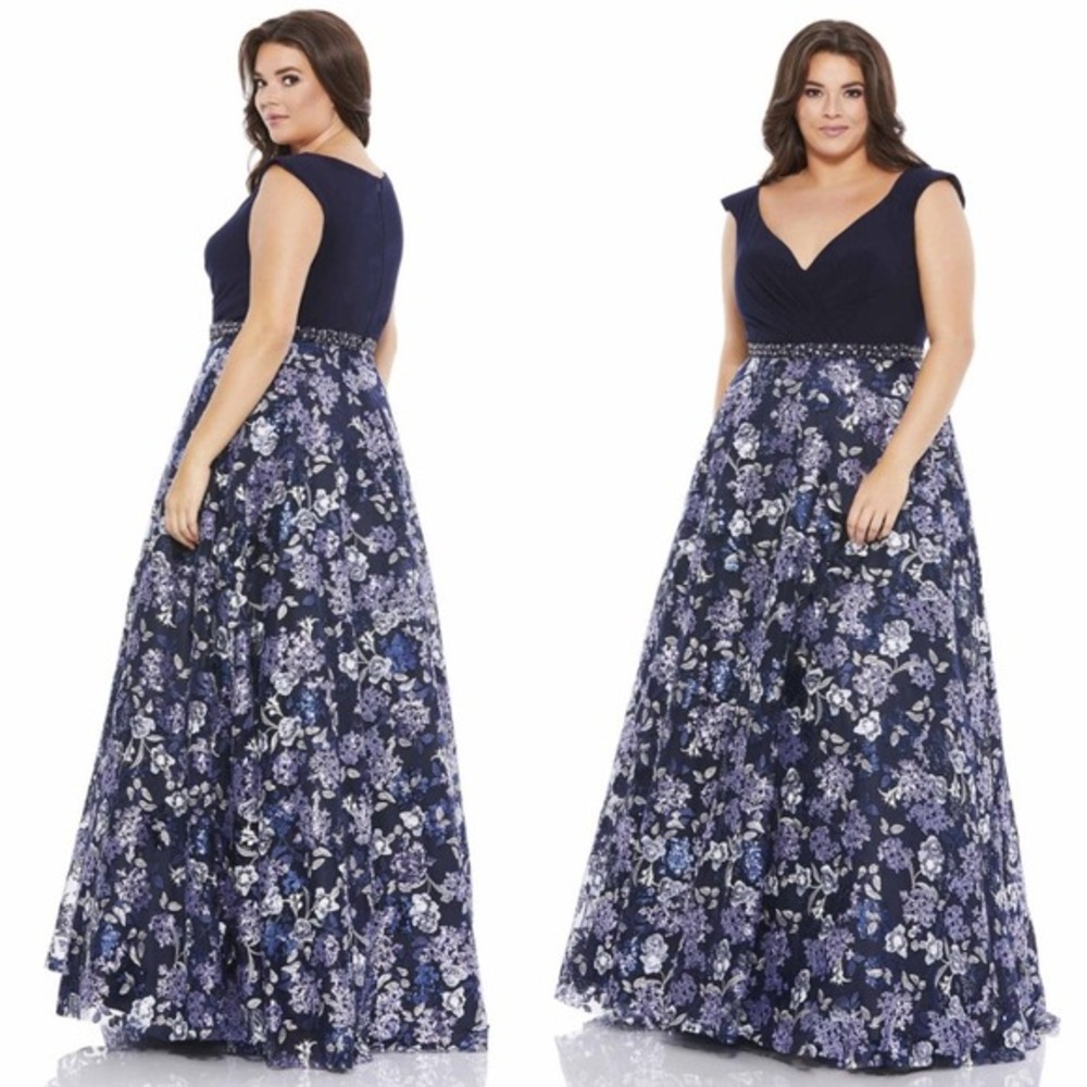 Mac‎ Duggal Embellished Embroidered Ball Gown in Midnight Blue 67764 - Size 16W
